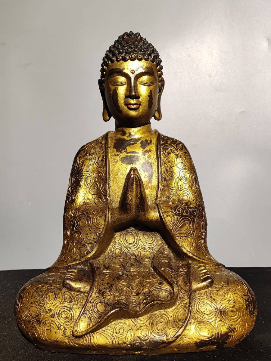 見事な 銅製・塗金・釋迦牟尼像『収蔵家蔵』稀少珍品・置物・古賞物・中国古美術112825 仏像