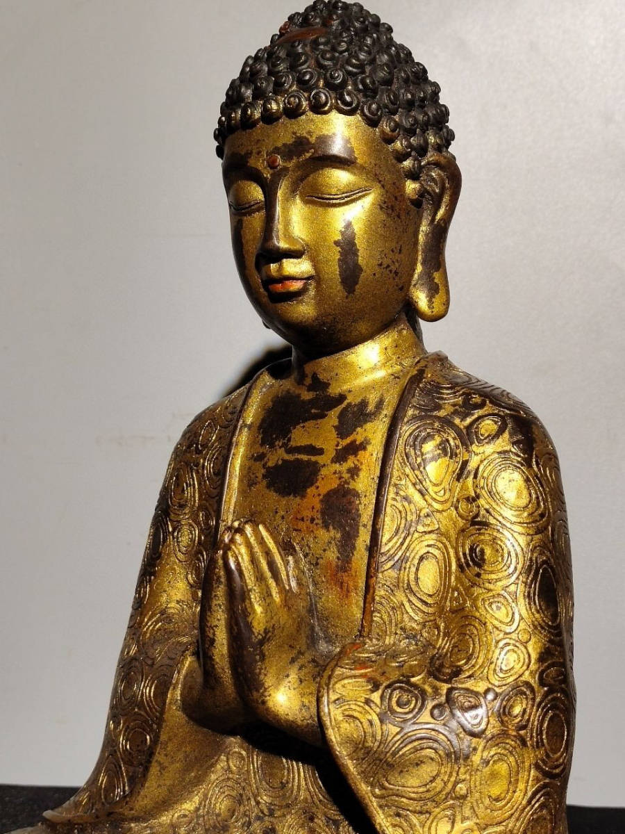 銅製・塗金・釋迦牟尼像『収蔵家蔵』稀少珍品・置物・古賞物・中国古美術112825_画像6