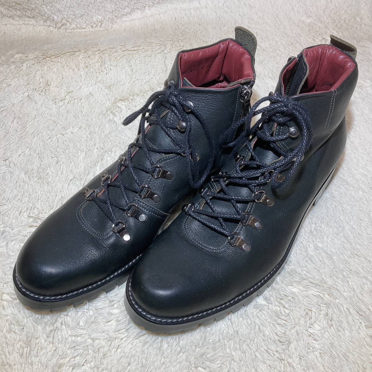 W121美品!■エポカUOMO★黒レザー★脇ZIPマウンテンブーツ■42