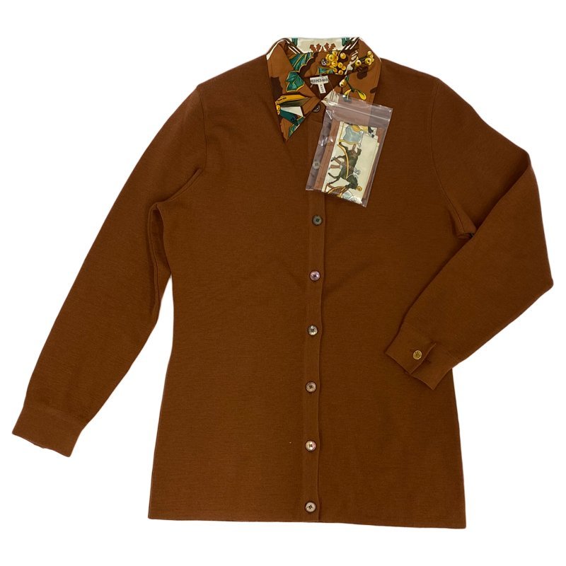 HERMES エルメス シルクウールカーディガン ブラウン ヴィンテージ #XS