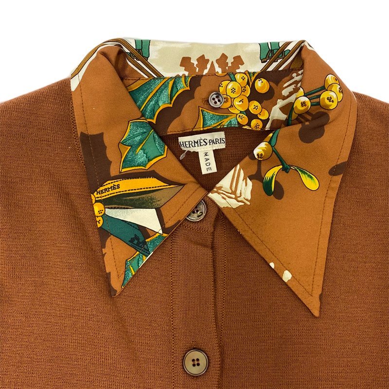 HERMES エルメス シルクウールカーディガン ブラウン ヴィンテージ #XS