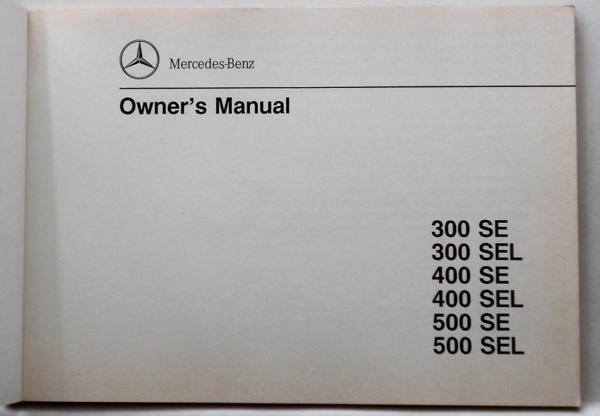 Mercedes Benz 300,400,500/SE,SEL Owner's Manual 英語版 1991_画像2