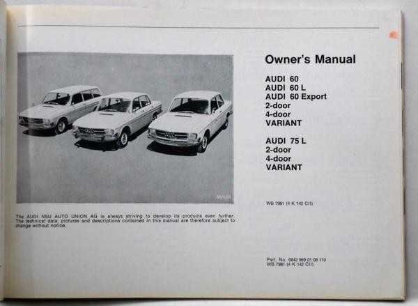 Audi 60/75 '1972 オーナーズマニュアル　英語版_画像2