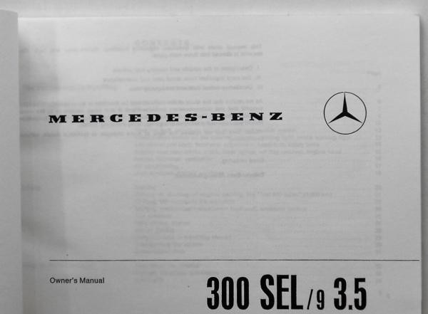 Mercedes Benz 300SEL/9 3,5 Owner's Manual 英語版 1970_画像2
