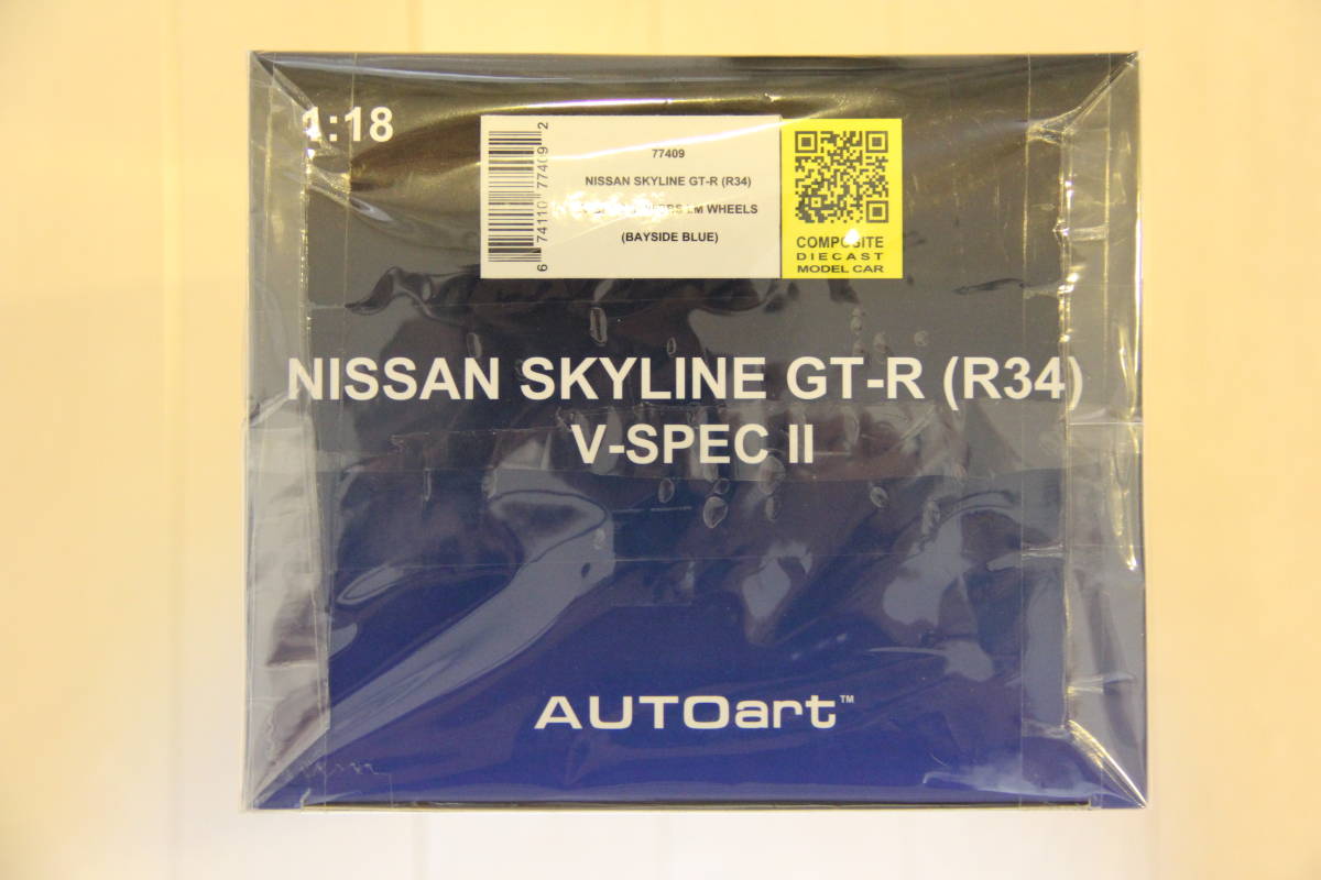 完全未開封新品 1/18 オートアート 日産 スカイライン GT-R R34 V-SPEC Ⅱ BBS LM WHEELS ベイサイドブルー BAYSIDE BLUE_画像1