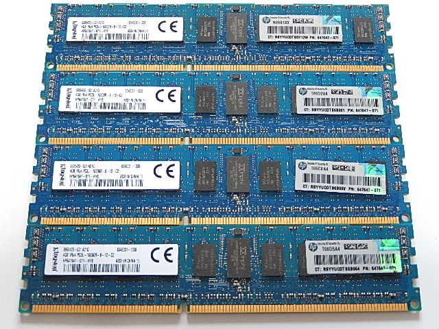 メモリ サーバーパソコン用 Kingston 低電圧 1.35V PC3L-10600R(DDR3L-1333R) ECC Registered 4GBx4枚合計16GB 起動確認済です③_画像1