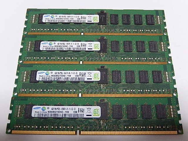 メモリ サーバーパソコン用 低電圧 1.35V Samsung PC3L-10600R(DDR3L-1333R) ECC Registered 4GBx4枚合計16GB 起動確認済みです①の画像1