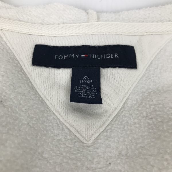 TOMMY HILFIGER トミーヒルフィガー メンズ 長袖 パーカー トレーナー フード フルジップ ホワイト 白色 ロゴ XSサイズ コットン_画像9