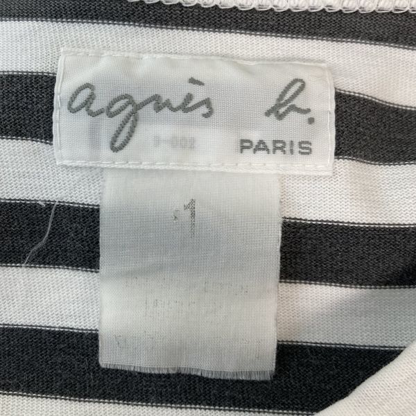 agnes b. アニエスベー レディース 長袖 Tシャツ ホワイト ブラック ボーダー カットソー サイズ 1 S 相当 コットン 綿100 白 黒 丸首