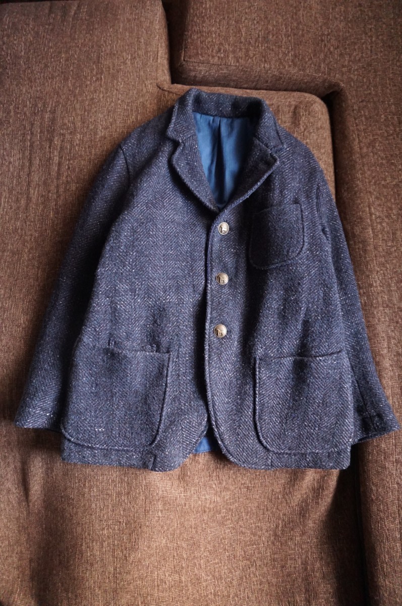 ★21年購入×定価13.9万円×ハンドメイドの様な佇まい◎縮絨加工の温もり感も嬉しいインディゴ染めツイード ジャケット★45rpm 45R メンズ_画像2