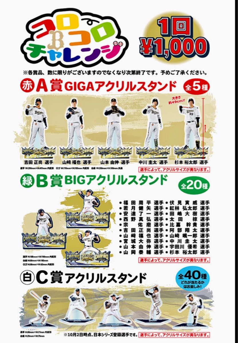 オリックスバファローズ 山本由伸 GIGAアクリルスタンド コロコロ