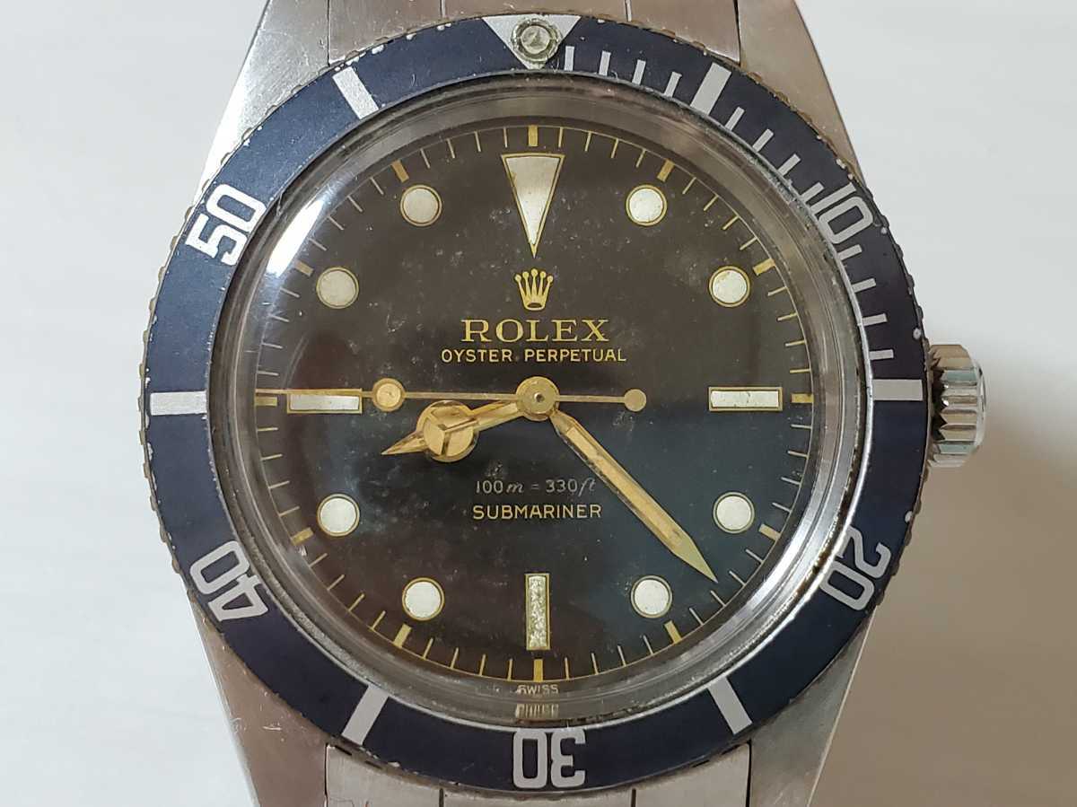 ROLEX initial model * Submarine [6536] watch stem guard less case Gold needle Gold letter 