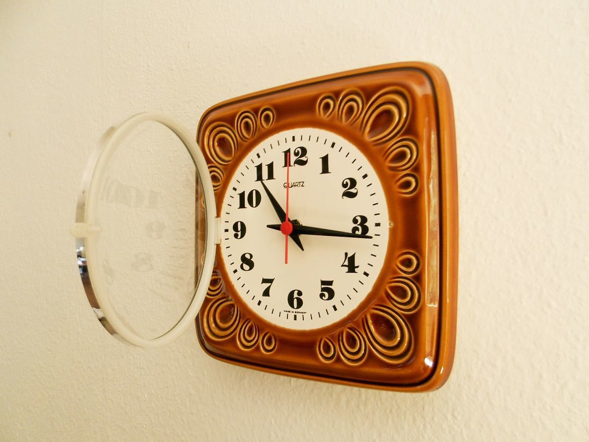 陶器の壁掛け時計　ドイツ　ブラウン　茶　レトロ　ビンテージ　インテリア　キッチン　リビング_画像4
