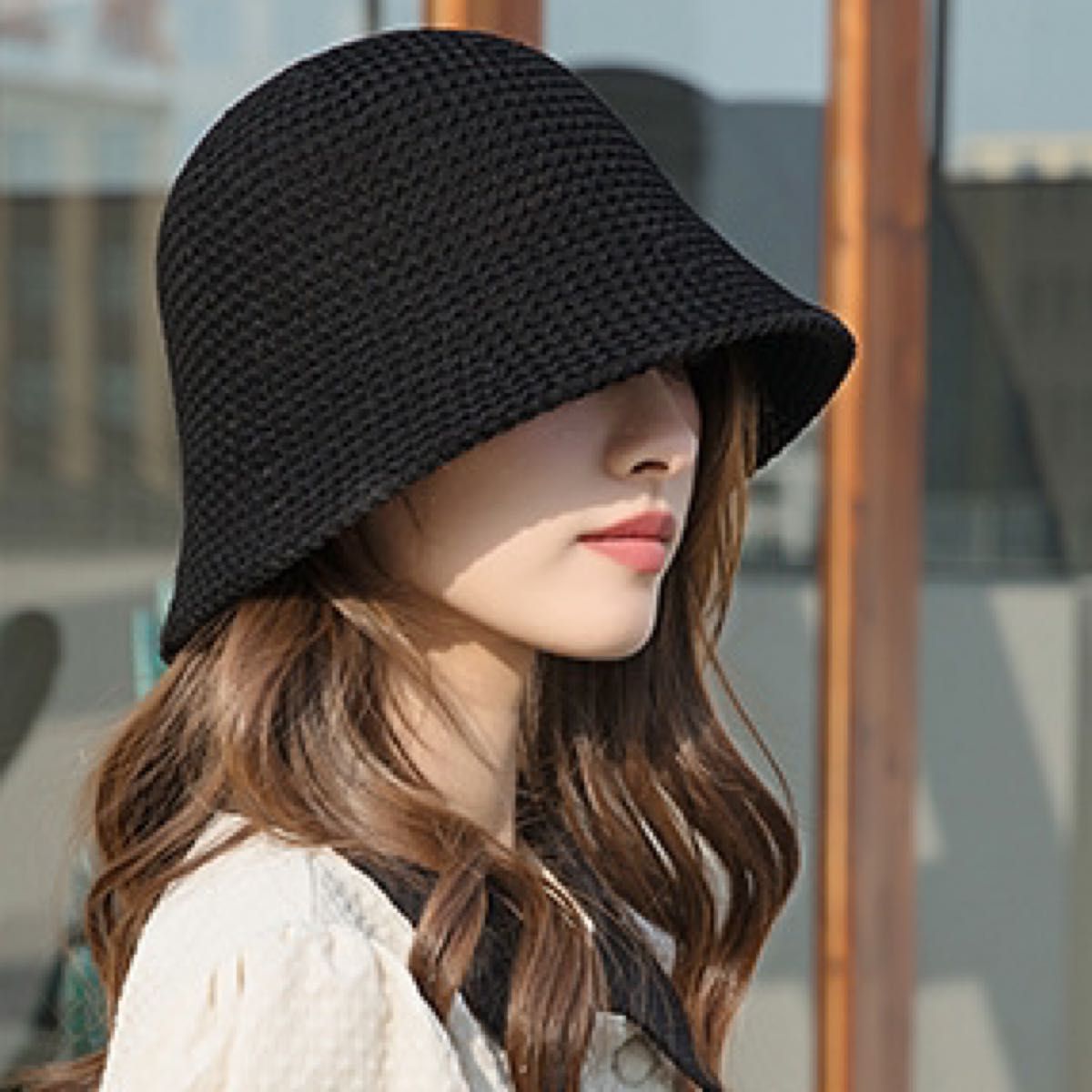 ロゴ入りリバーシブルバケットハット帽子 黒ブラックメンズレディース韓国ストリート ハット
