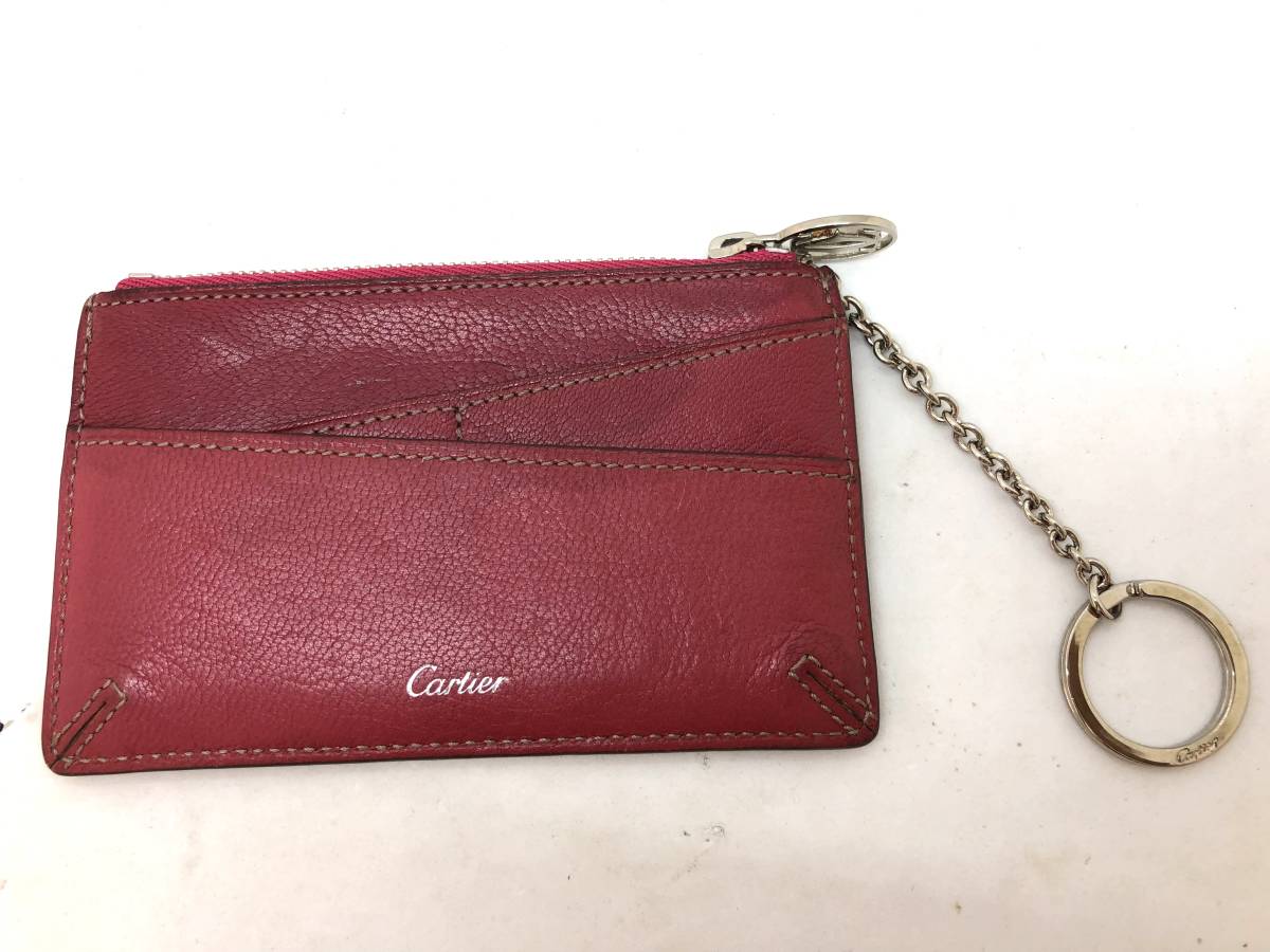 Cartier カルティエ★マスト レザー コインケース レッド系 小銭入れ キーポーチ キーリング付 レディース 財布_画像1