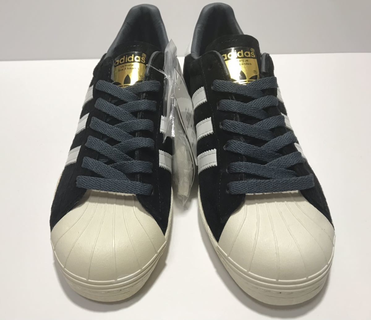 未使用!! 2015製 adidas アディダス B25961 SUPER STAR 80S DLX SUEDE スーパースター デラックス スエード 黒 x 白 25.5cm 天然皮革_画像3