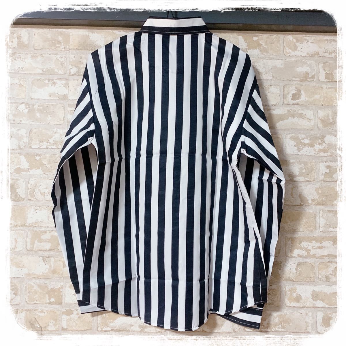 オーバーサイズ ストライプ シャツ モード 韓国 オルチャン ストリート L XL きれいめ モノトーン メンズシャツ 白 黒