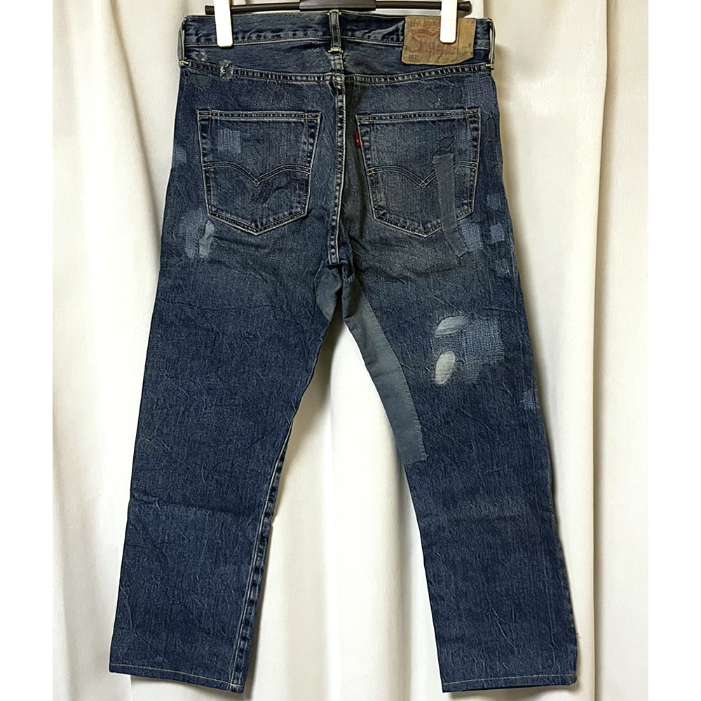 W31 リーバイス Levis 501 デニムパンツ トルコ製 ユーズド加工ジーンズ リメイク リペア クラッシュ ダメージ L32 501-2043 BROWN SOUND_画像2