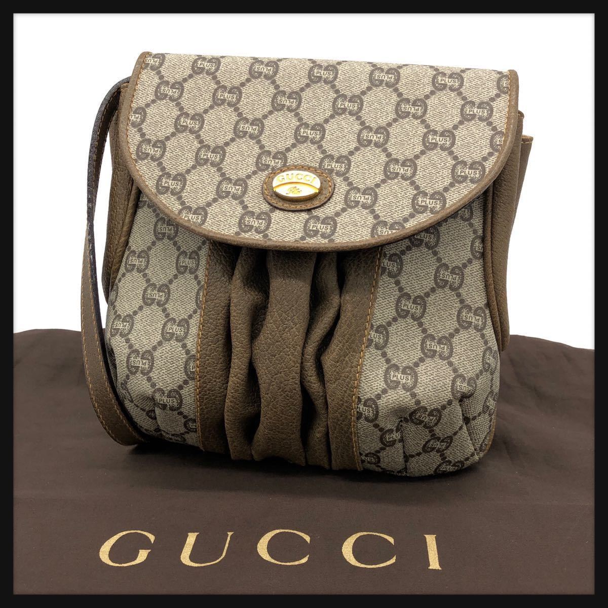 6626 グッチ GUCCI ショルダーバッグ 斜め掛け PVC レザー GG スプリーム 茶 ブラウン 斜めがけ ミニポーチ ゴールド 金具