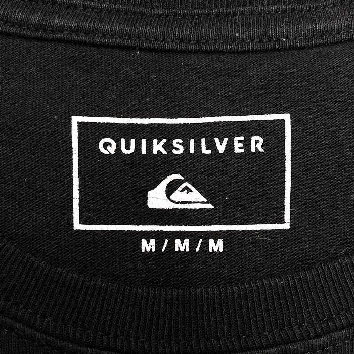 QUIKSILVER クイックシルバー M メンズ Tシャツ カットソー バックプリント アート柄ロゴ 半袖 ポケット 綿100% ブラック×マルチカラー 黒の画像3