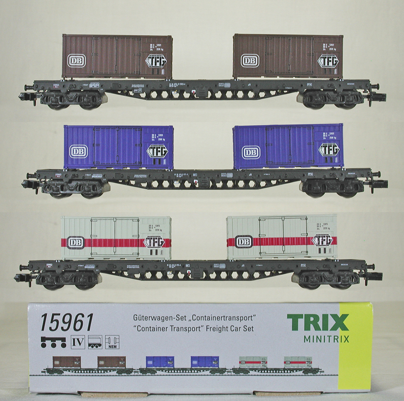 MINITRIX #15961 ＤＢ（旧西ドイツ国鉄） ボギーコンテナ貨車（コンテナ２個積）３輌セット