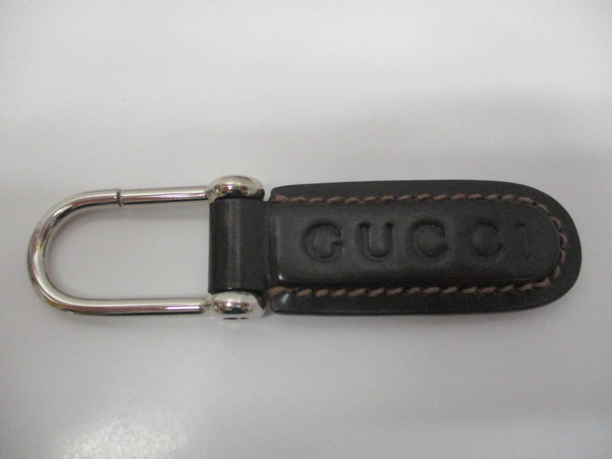 [M] GUCCI Gucci кольцо для ключей брелок для ключа серебряный × темно-коричневый ( подпалина чай ) коробка есть 