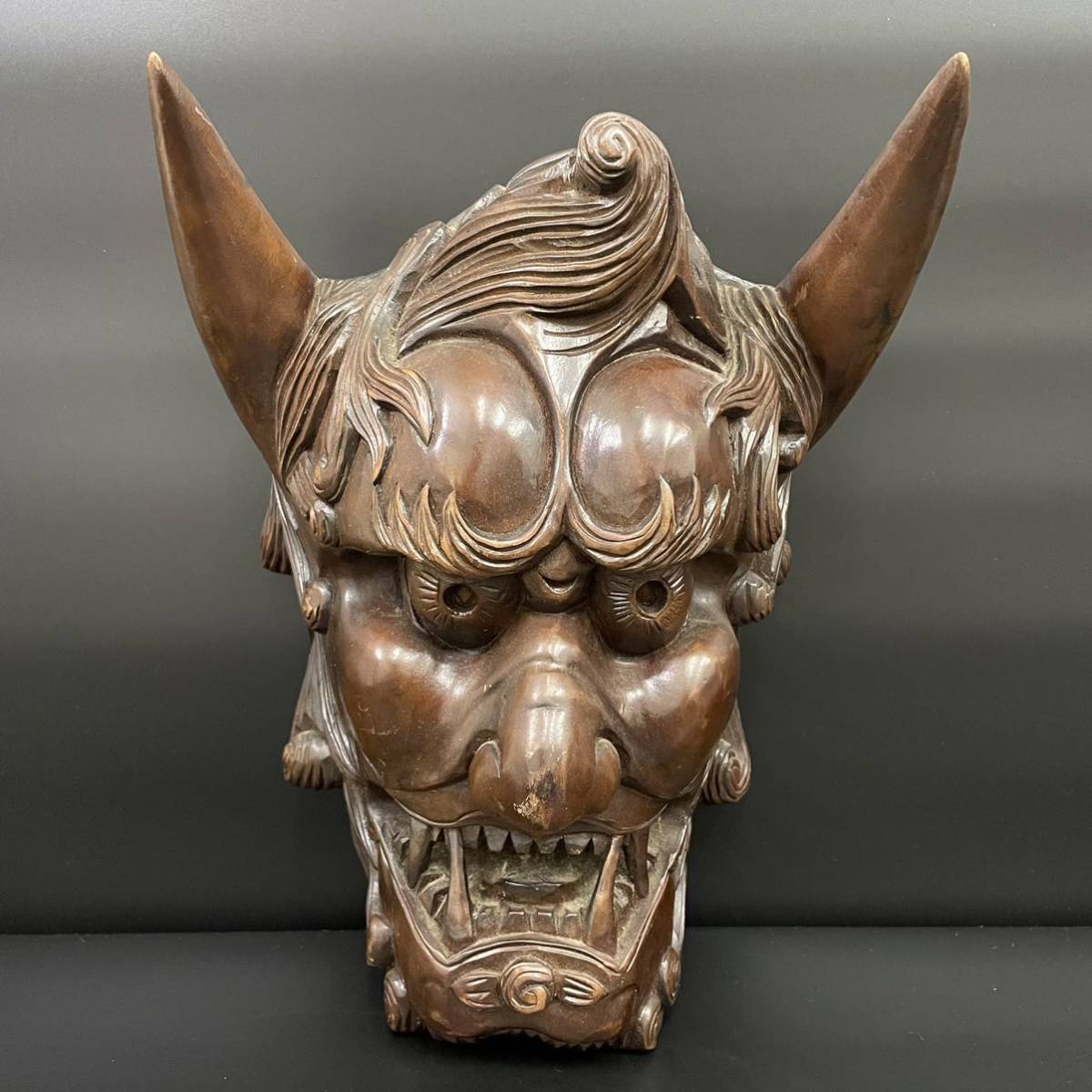 YMT-14R 木彫工芸 縁起物 般若面 神楽面 魔除け 神楽 狂言 神楽面 壁掛け飾お面 古美術 伝統工芸