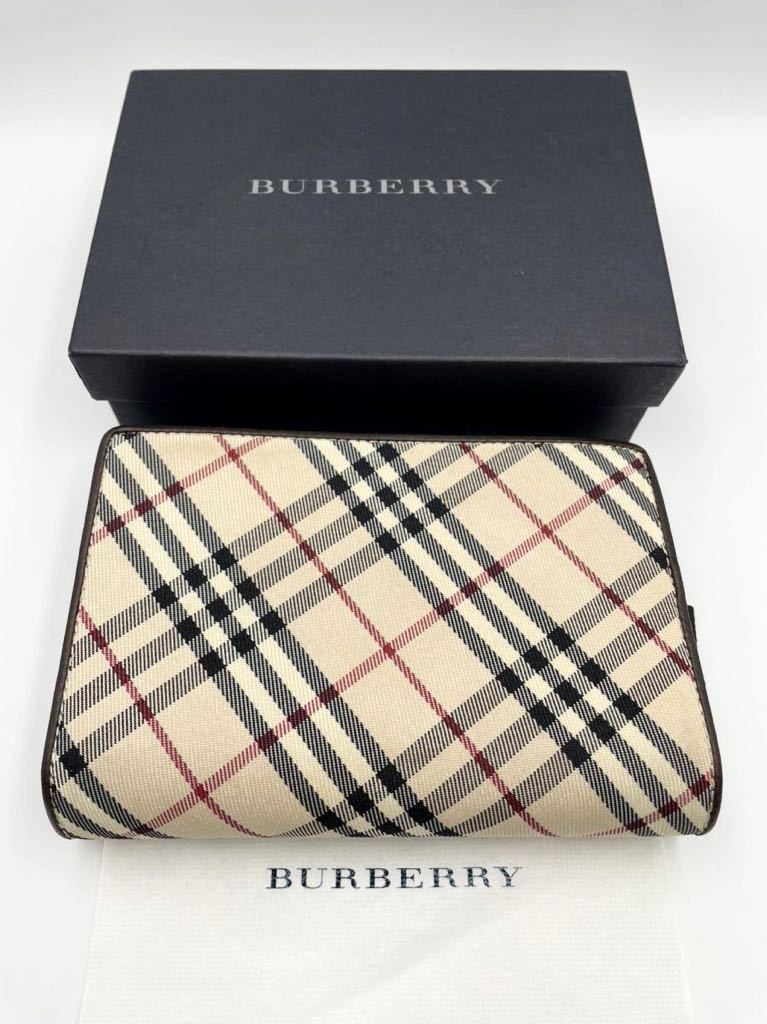 バーバリー　二つ折り財布　ダークブラウン ×チェック　小銭入れ付き　極美品　メンズ　レディース　コインケース　カードケース