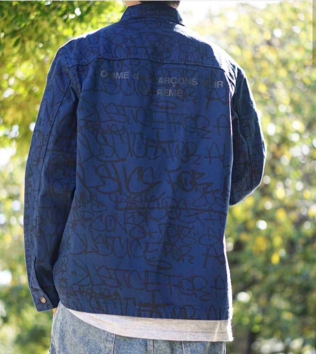 Supreme Comme des Garcons Printed Canvas Chore Coat M navy SHIRT 