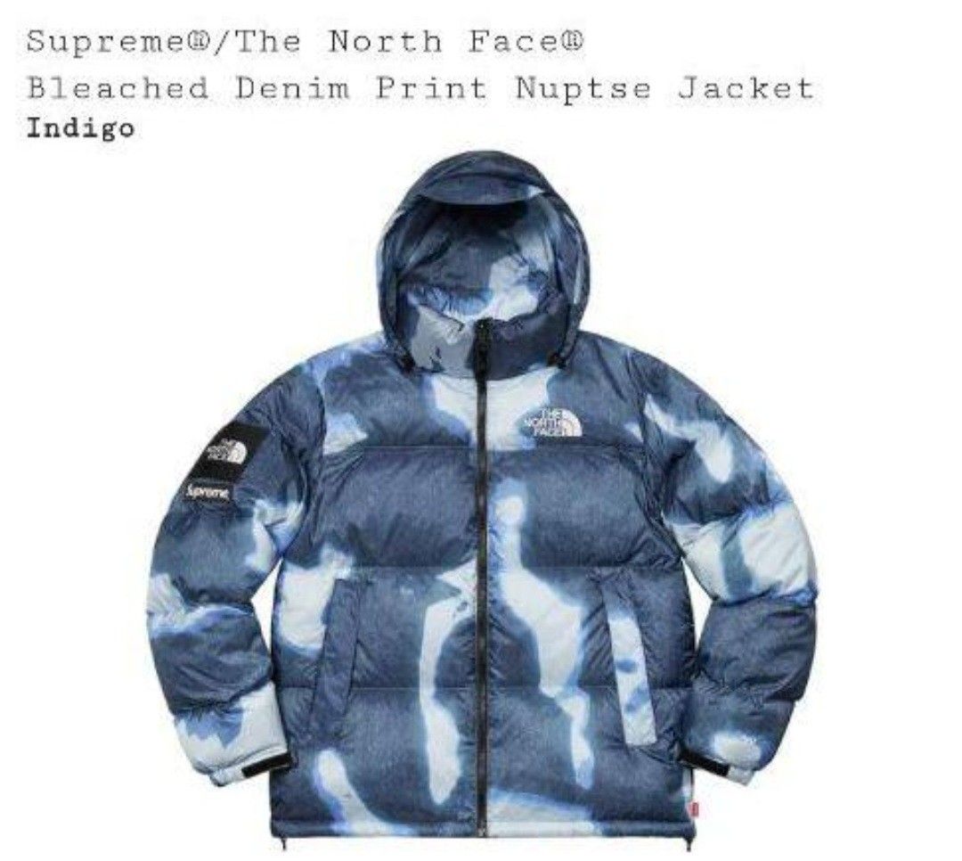 Supreme The North Face Bleached Denim Denim Print Nuptse Jacket S