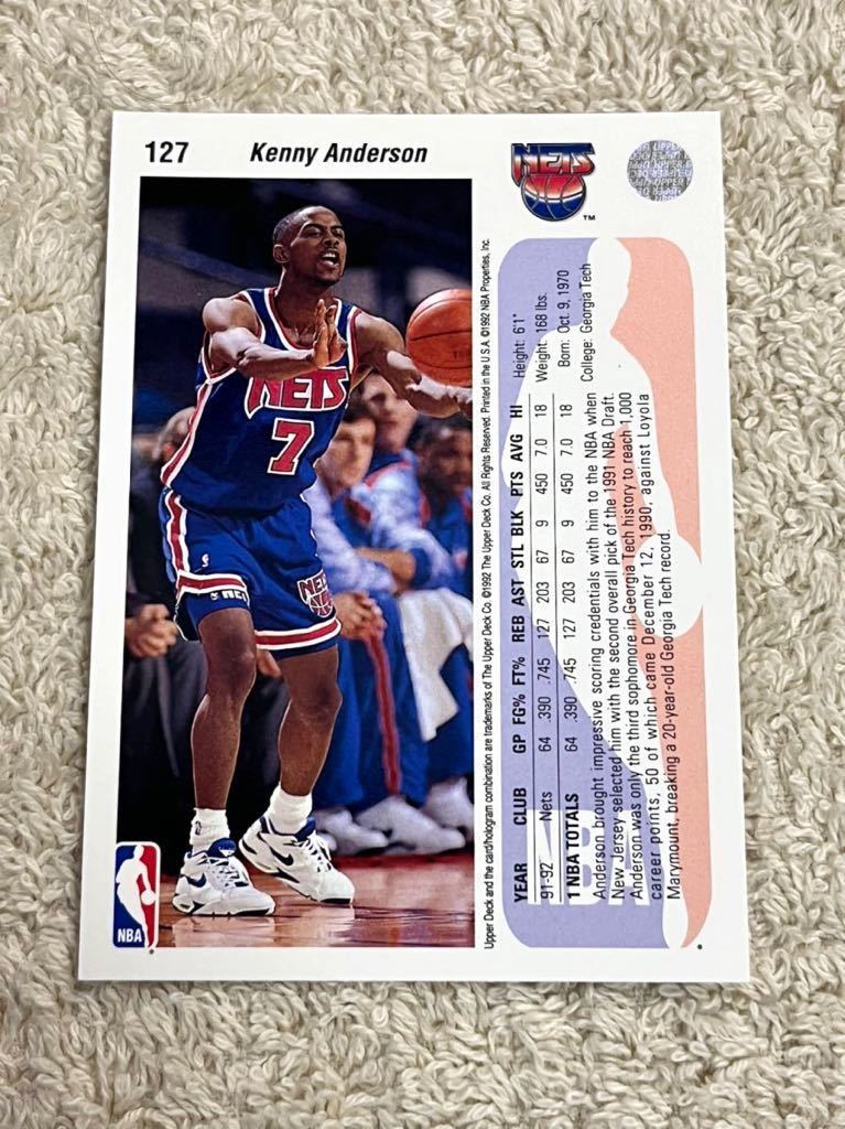 ケニーアンダーソン Kenny Anderson 1992 Upper Deck #127 New Jersey Nets_画像2