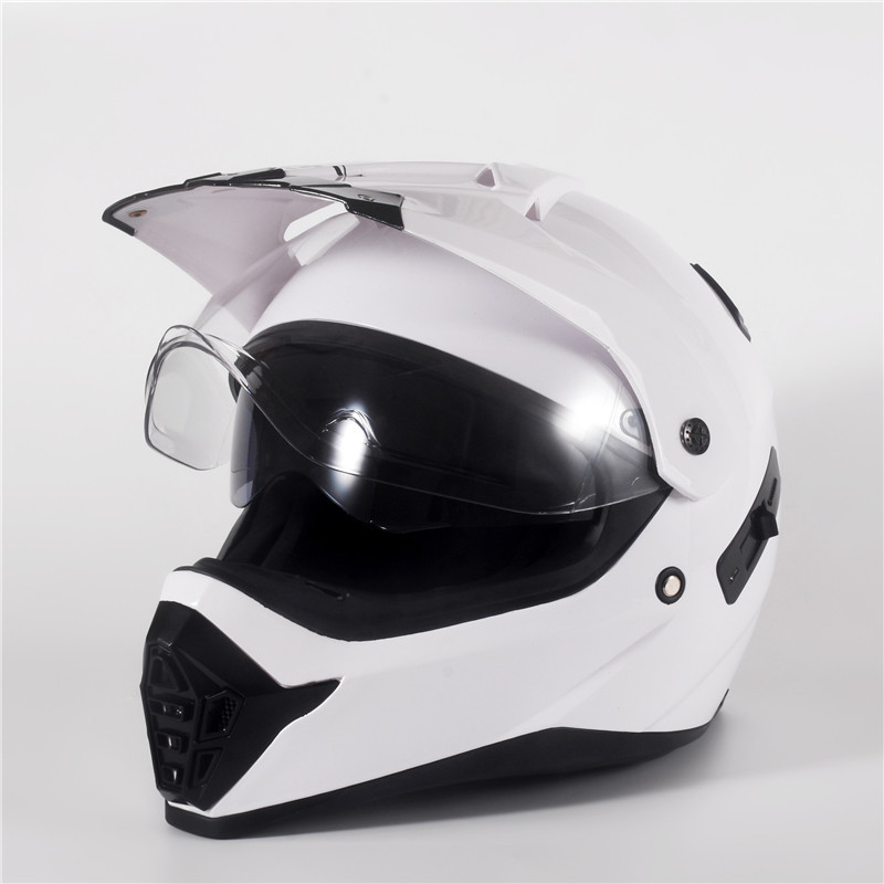 新品 ダブルシールド オフロードヘルメット 内蔵ゴーグル バイクヘルメット オフロード フェイスヘルメット ホワイト XLサイズ