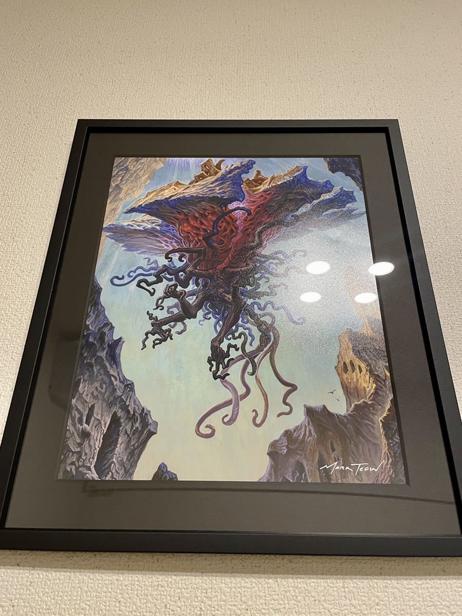 サイン入り複製原画【Ebon Dragon/漆黒のドラゴン】額装付 MTG-