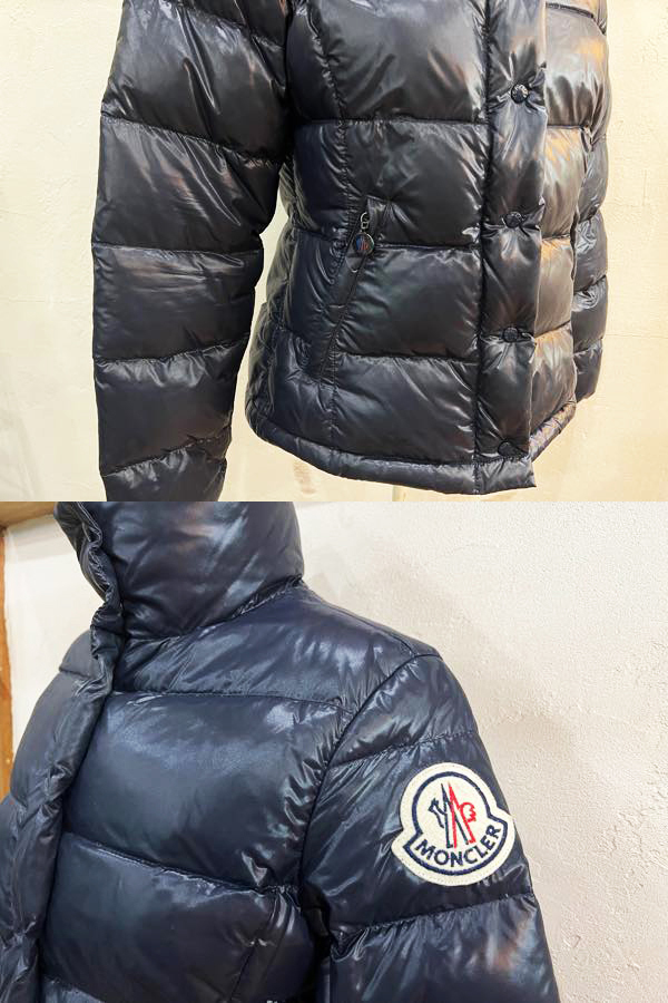 K61★MONCLER/モンクレール CLAIRE クレア ロゴワッペンダウンジャケット レディース サイズ0 ネイビー アウター ダウン USED ★_画像8