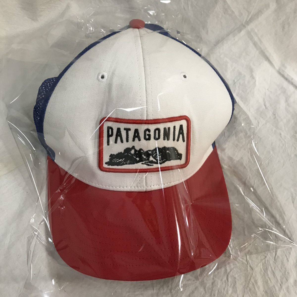 未使用patagonia cap mountain パタゴニア メッシュ キャップ トリコ トリコロール ホワイト ブルー レッド ワッペン 帽子 ハット キャンプ_画像9