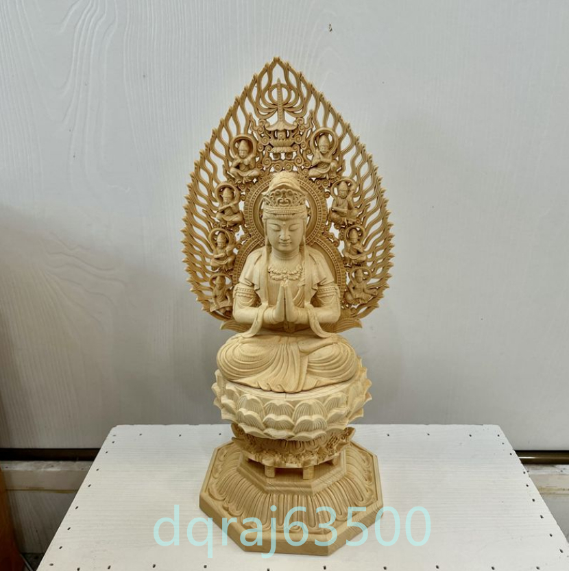 極上品 仏教美術 彫仏像　普賢菩薩　檜木 高約28cm