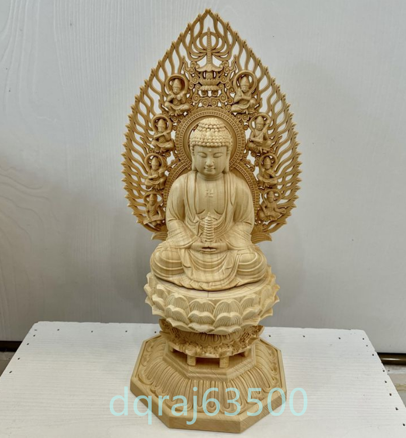 新品 阿弥陀如来座像 精密彫刻 木彫仏像