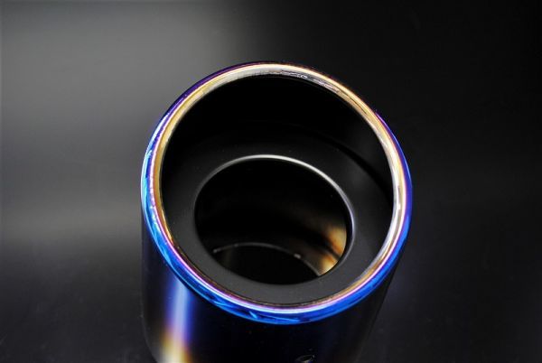 【B品】 デミオ DJ系 マフラーカッター 90mm ブルー (取付側内径60mm) 耐熱ブラック塗装 1本 スラッシュカット 高純度SUS304ステンレス_画像6