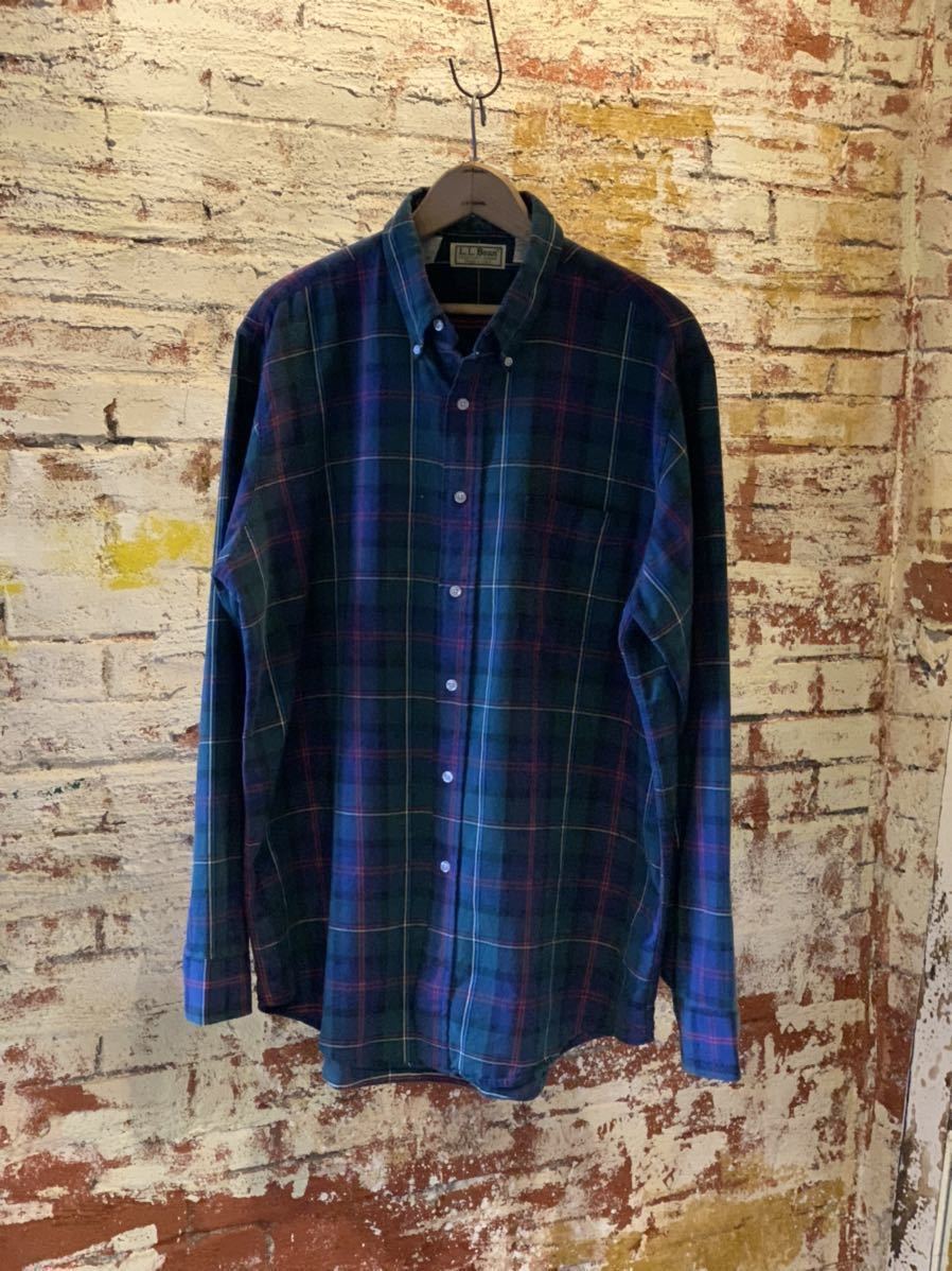 80s L.L.Bean PLAID FLANNEL B.D.SHIRT MADE IN USA エルエルビーン チェックシャツ フランネルシャツ BDシャツ アメリカ製 70s アメトラ