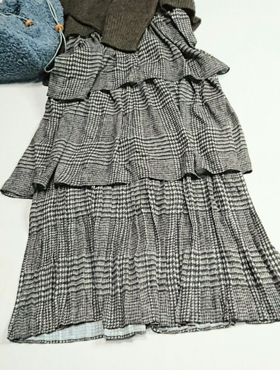 新品タグ【moussy】フレア&プリーツMixデザイン★グレンチェック柄プリーツロングスカート 定価17800円(税別) マウジー