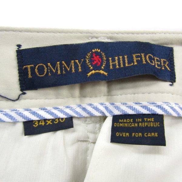 サイズ W34 L30 ドミニカ製 トミーヒルフィガー TOMMY HILFIGER ポリエステル ストレート チノ パンツ チノパン 古着 2N1499の画像3