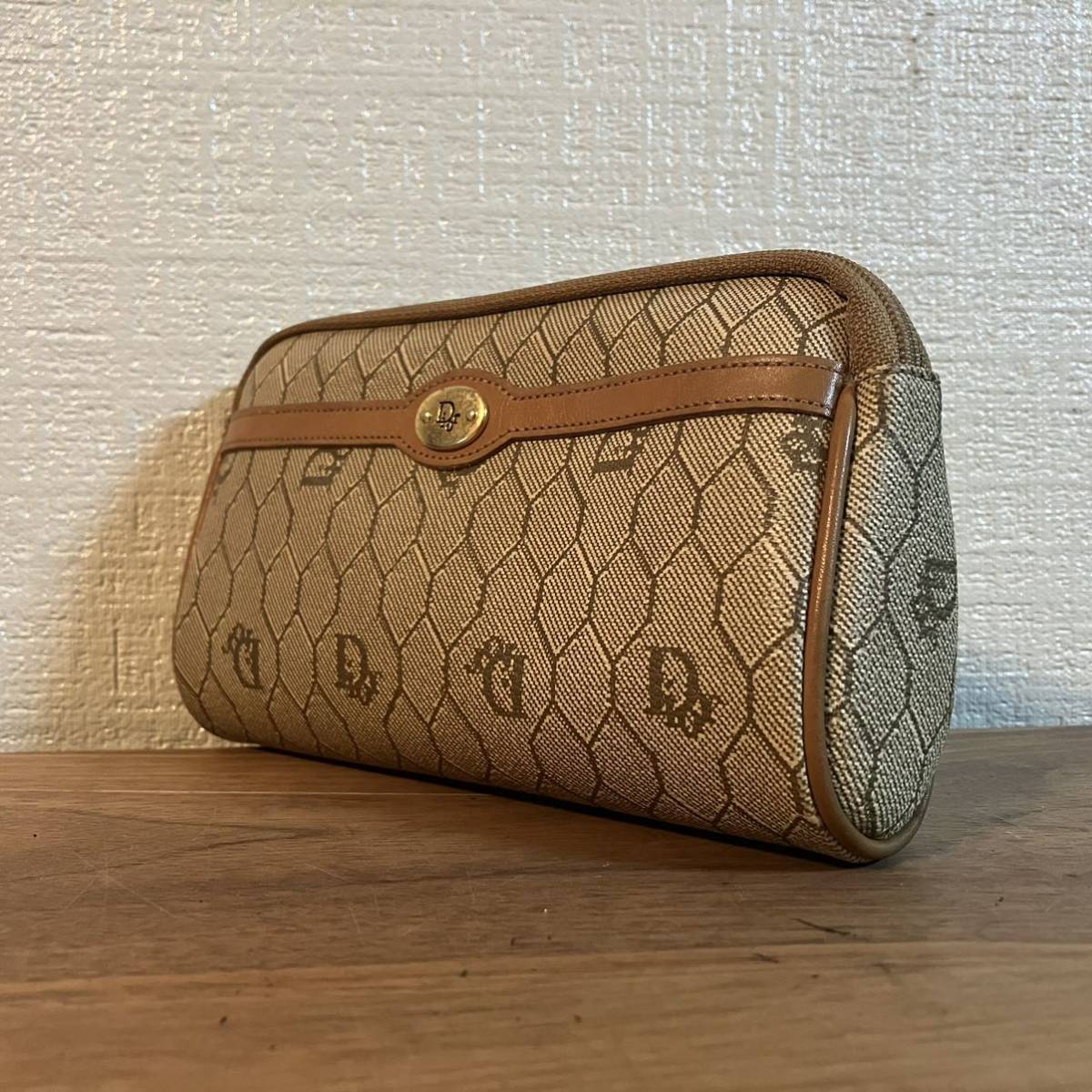 2年保証』 レア 希少 Christian Dior コスメポーチ ハニカム グレー