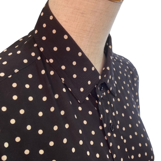 SAINT LAURENT PARIS sun rolan Paris 376916 dot pattern semi sia- shirt black white [ size 37 ]