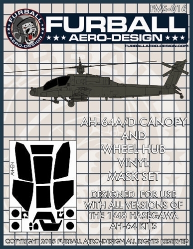ファーボール FMS-016 1/48 AH-64A AH-64Dアパッチのキャノピー＆ホイールハブ用ビニールマスクセット（ハセガワ用）_画像1
