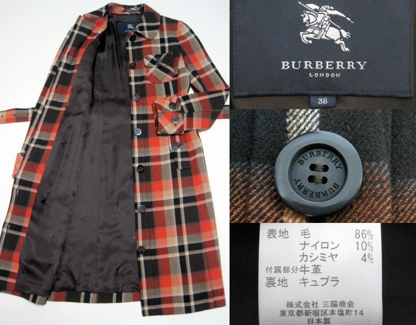 新品 同様BURBERRY LONDON定価15.7万 英国チェック柄カシミヤ シングル トレンチ コート38レザー希少ジャケットMダウン バーバリーロンドン_画像4