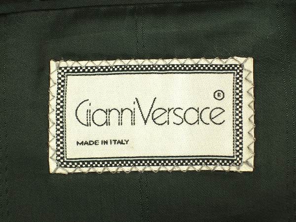  прекрасный товар *Gianni Versace Gianni Versace * чёрный темно-синий серия булавка -тактный * Италия производства * шелк .* мужской * выполненный в строгом стиле двойной жакет *52*L~LL соответствует * весна осень-зима 