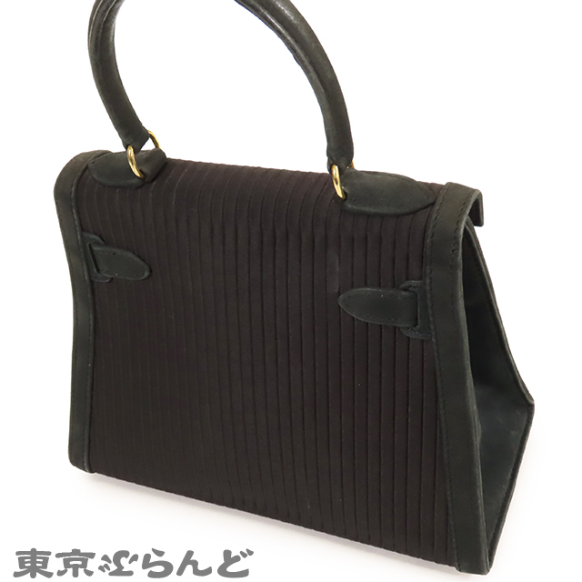 101640776 エルメス HERMES ミニ ケリー 20 外縫 ドブリス サテン 2WAY ハンドバッグ ショルダー 黒 ブラック ゴールド金具 〇T刻印 希少_画像2