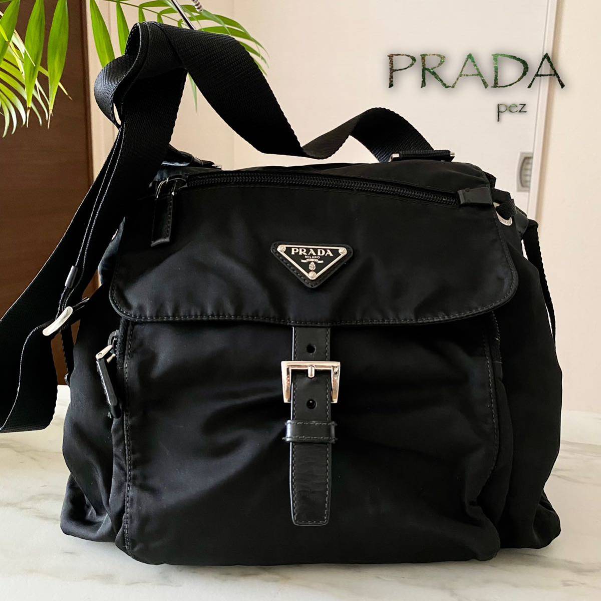 PRADA　プラダ　三角ロゴ　ナイロン×レザー　ショルダーバッグ　ブラック ショルダーバッグ 正規新品