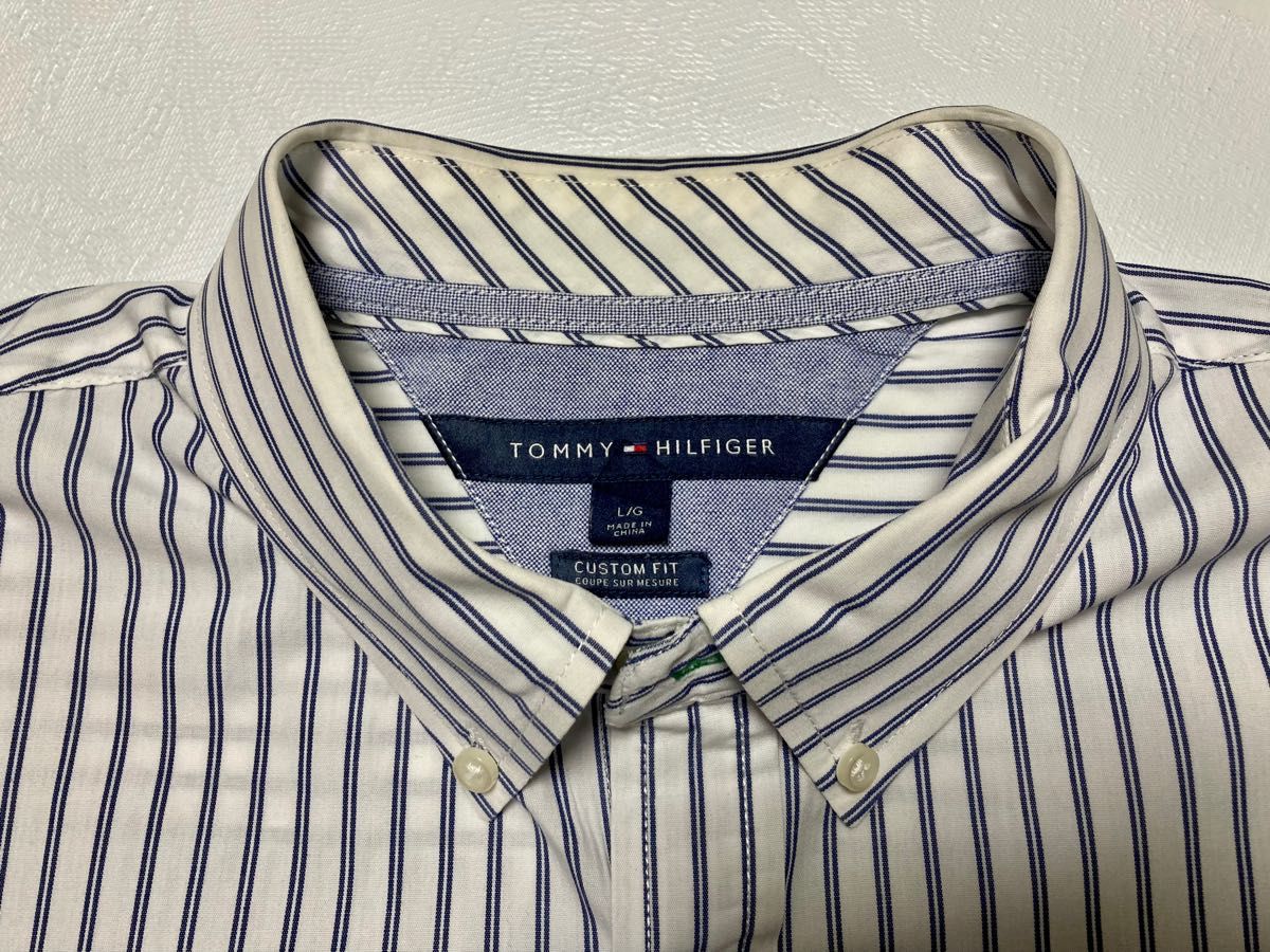 TOMMY HILFIGER トミーヒルフィガーメンズ ボタンダウン シャツ 長袖 白地にストライプ L 値下げしました|PayPayフリマ