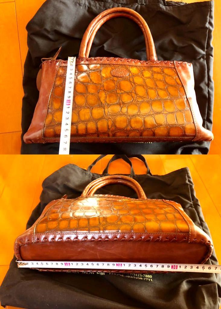 美品IBIZAイビザの本革レザーハンドバッグ三つ仕切りで機能的17×36×10cm♪ブラウン茶色系